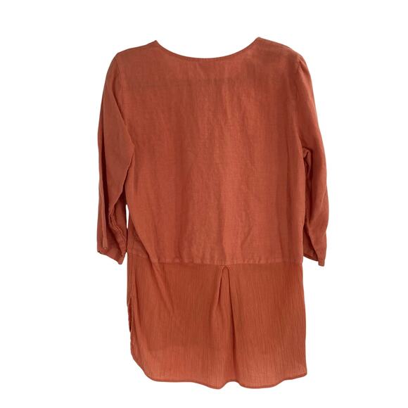 Click Color Me Cotton Linen Peach Orange Abalone Button Top Women’s Medium Coast - Picture 2 of 8